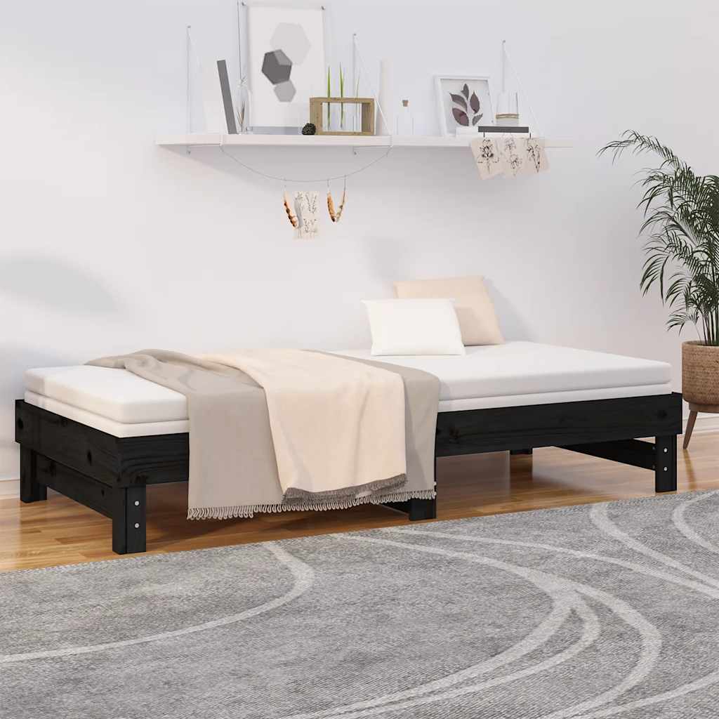 Dnevni ležaj na izvlačenje crni 2x (80x200) cm masivna borovina