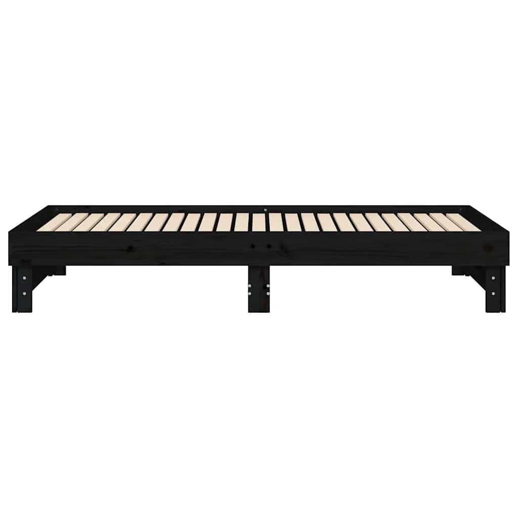 Dnevni ležaj na izvlačenje crni 2x (80x200) cm masivna borovina