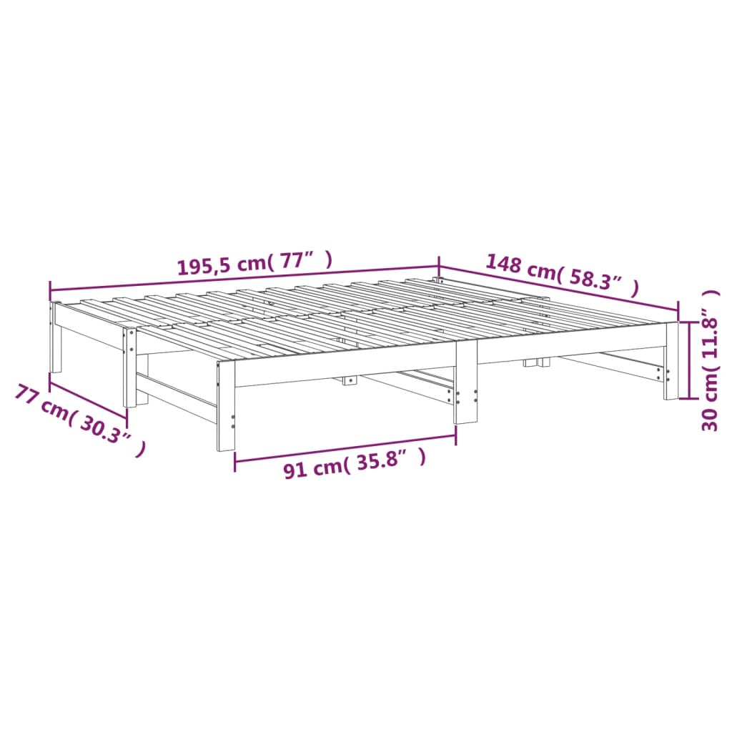 Dnevni ležaj na izvlačenje 2 x (75x190) cm od masivne borovine