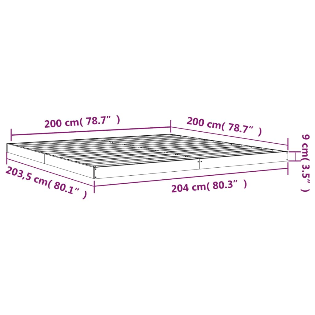 Okvir za krevet bijela 200 x 200 cm od masivne borovine
