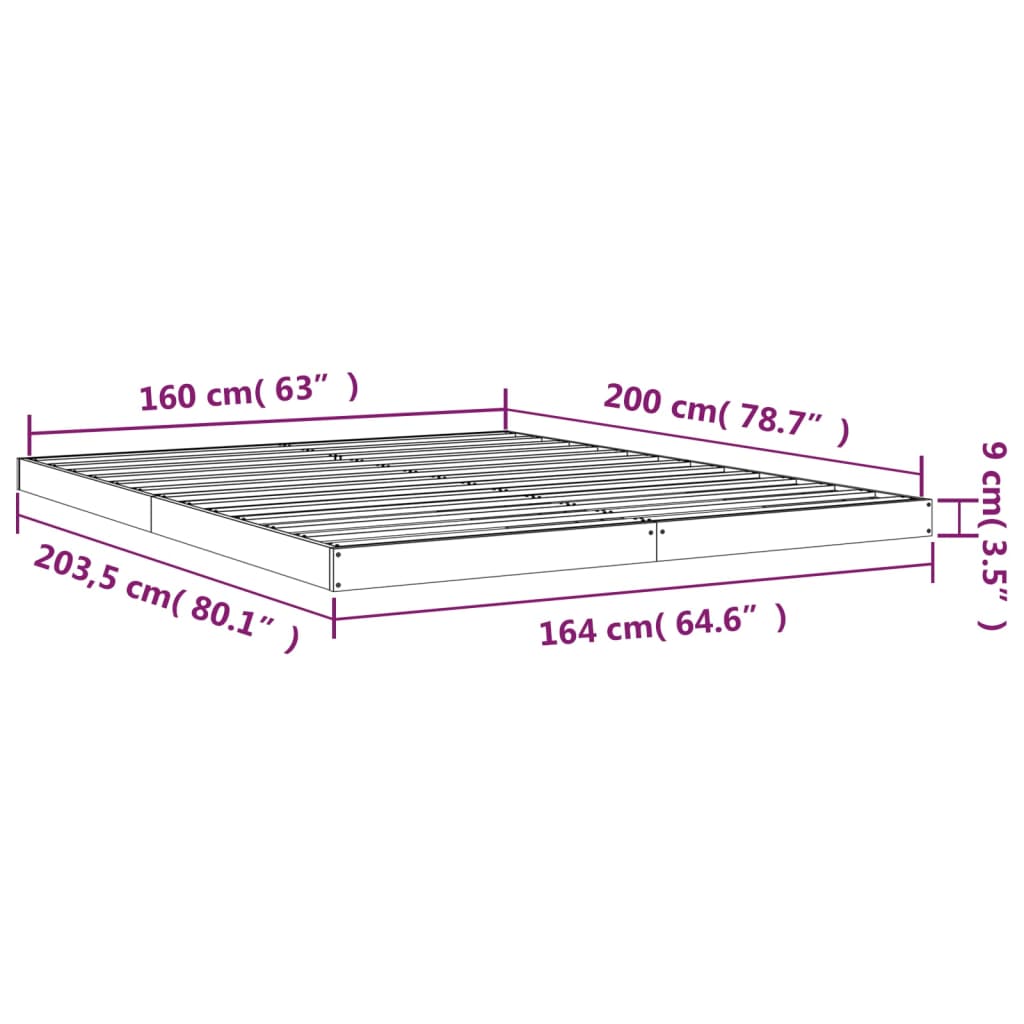 Okvir za krevet bijeli 160x200 cm od masivne borovine