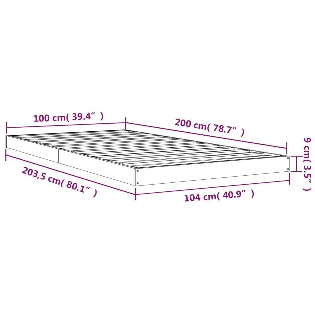 Okvir za krevet 100 x 200 cm od masivne borovine