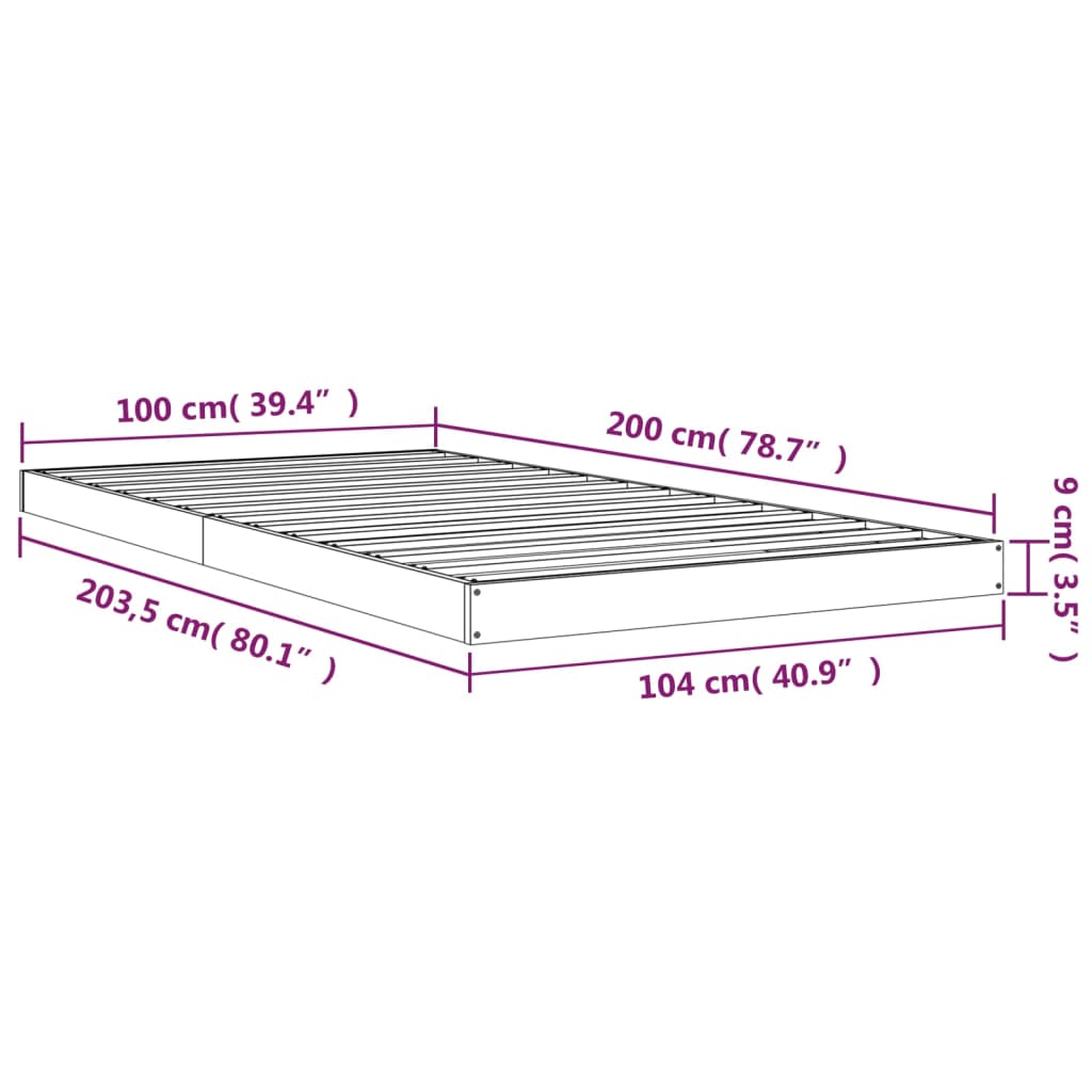 Okvir za krevet bijeli 100 x 200 cm od masivne borovine