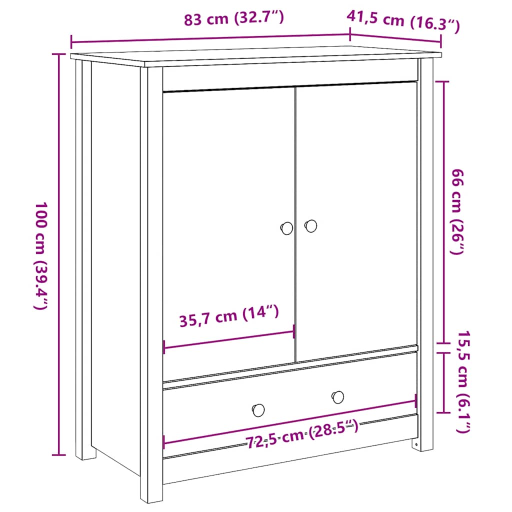 Visoka komoda siva 83 x 41,5 x 100 cm od masivne borovine