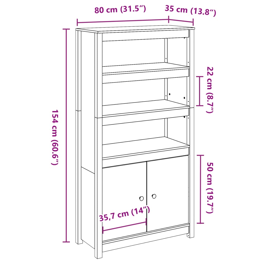 Visoka komoda siva 80 x 35 x 154 cm od masivne borovine