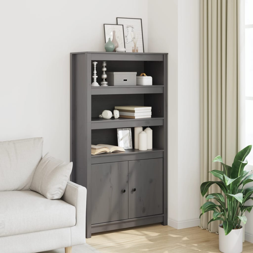 Visoka komoda siva 80 x 35 x 154 cm od masivne borovine