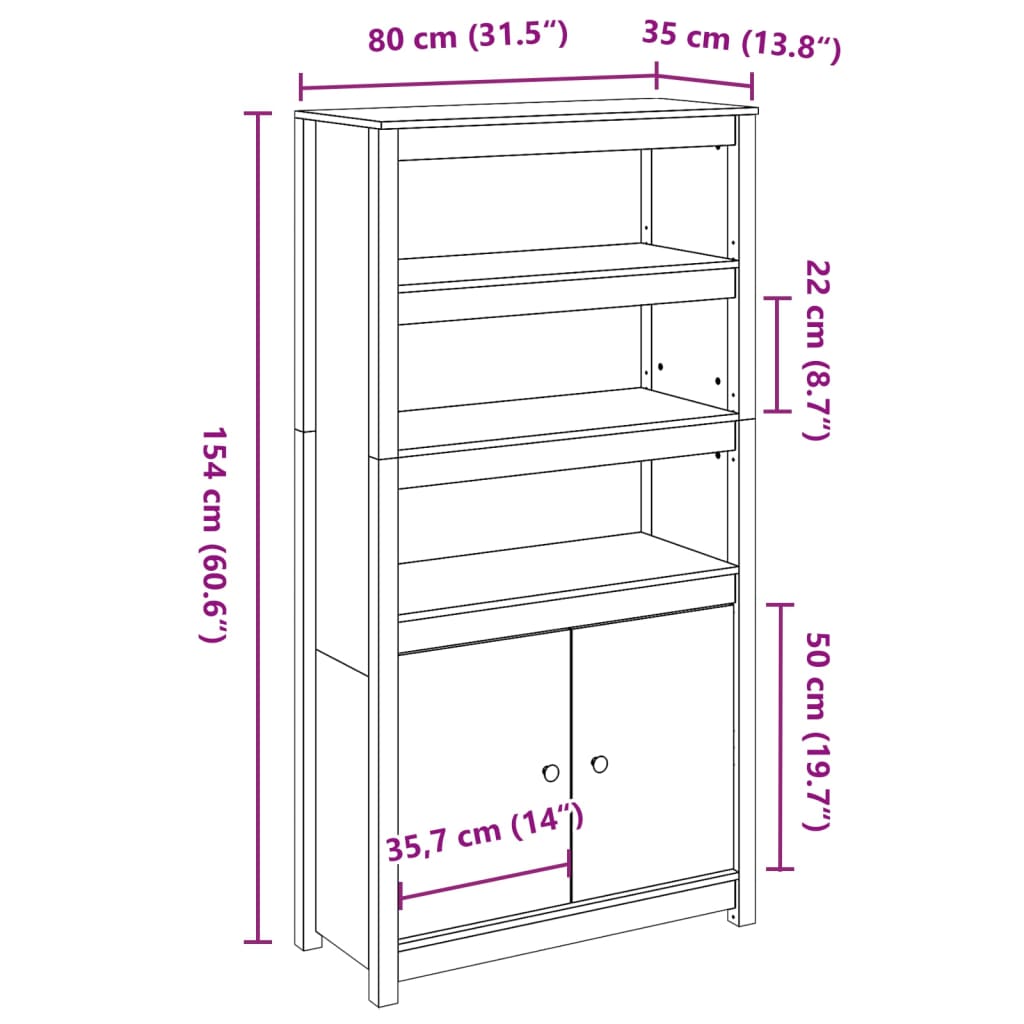 Visoka komoda boja meda 80 x 35 x 154 cm od masivne borovine