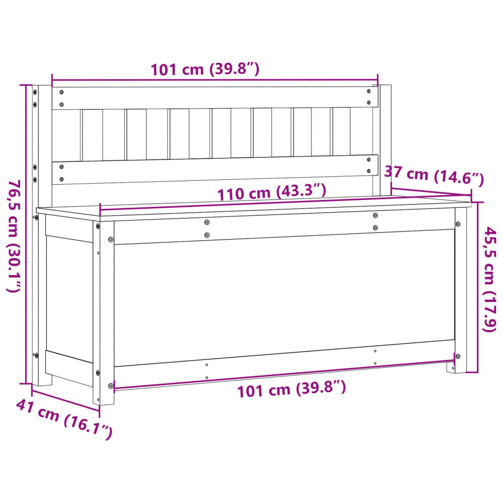 Klupa 110 x 41 x 76,5 cm od masivne borovine