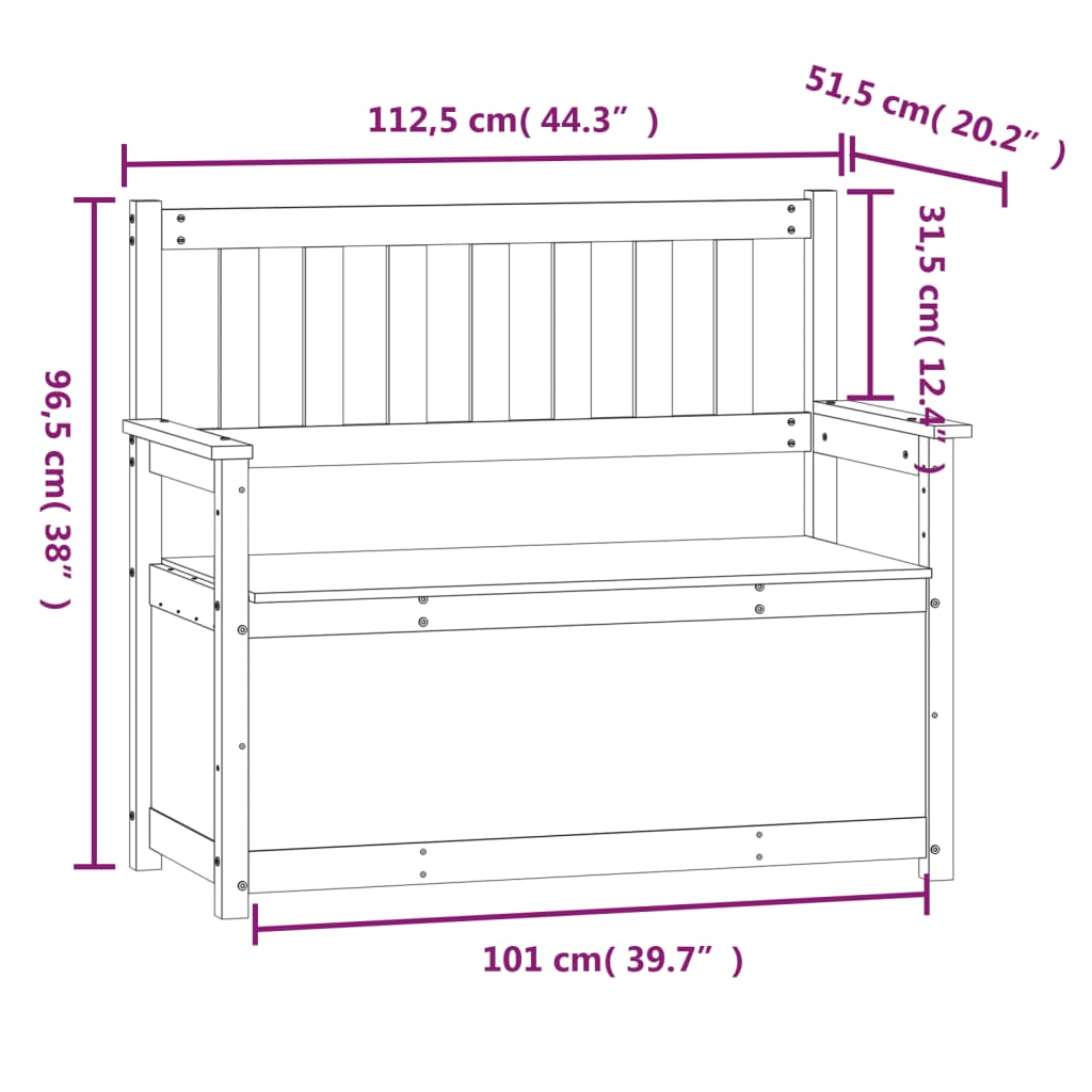 Klupa 112,5 x 51,5 x 96,5 cm od masivne borovine