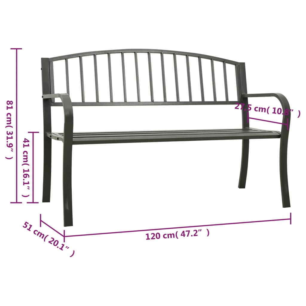 Vrtna klupa siva 120 cm čelična