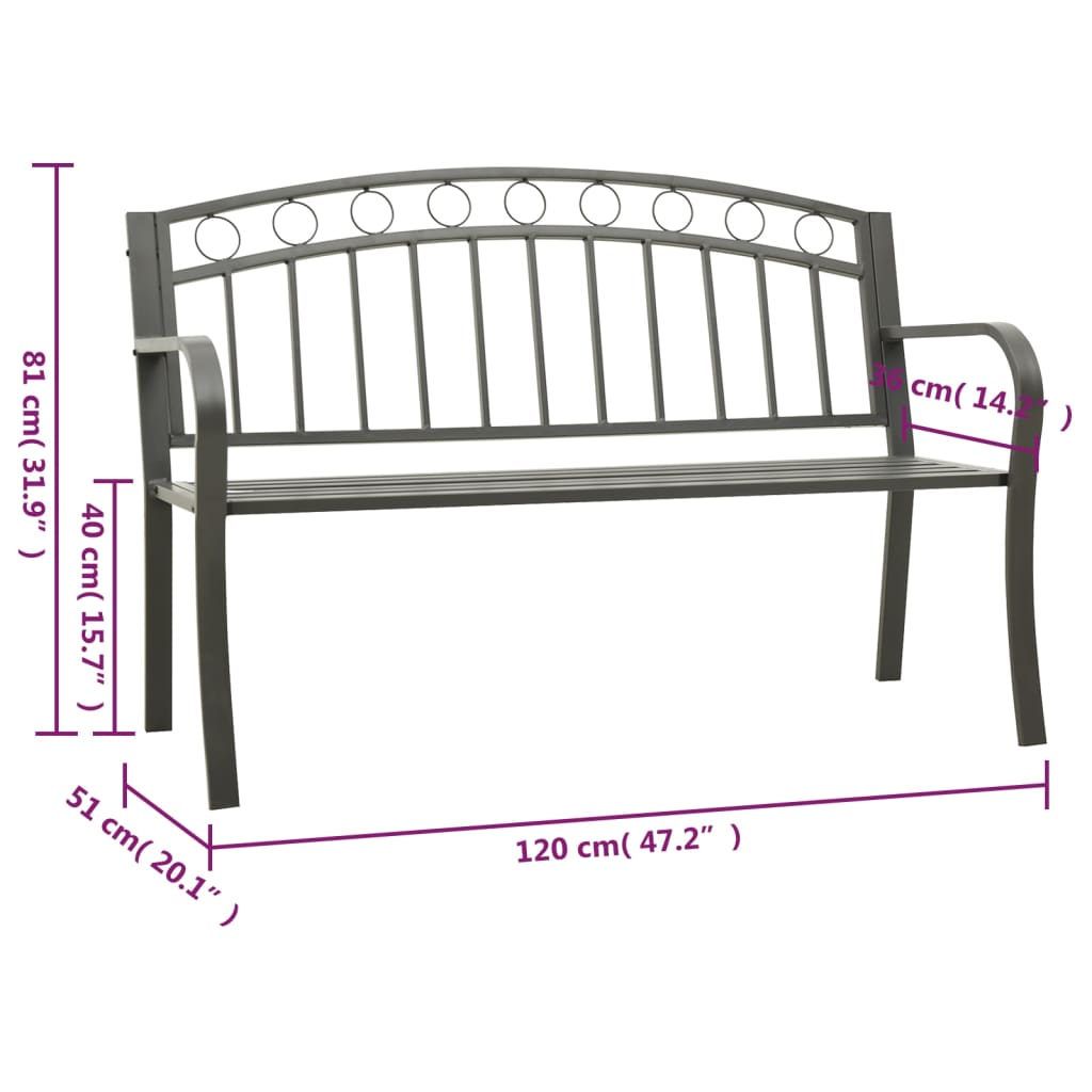Vrtna klupa siva 120 cm čelična