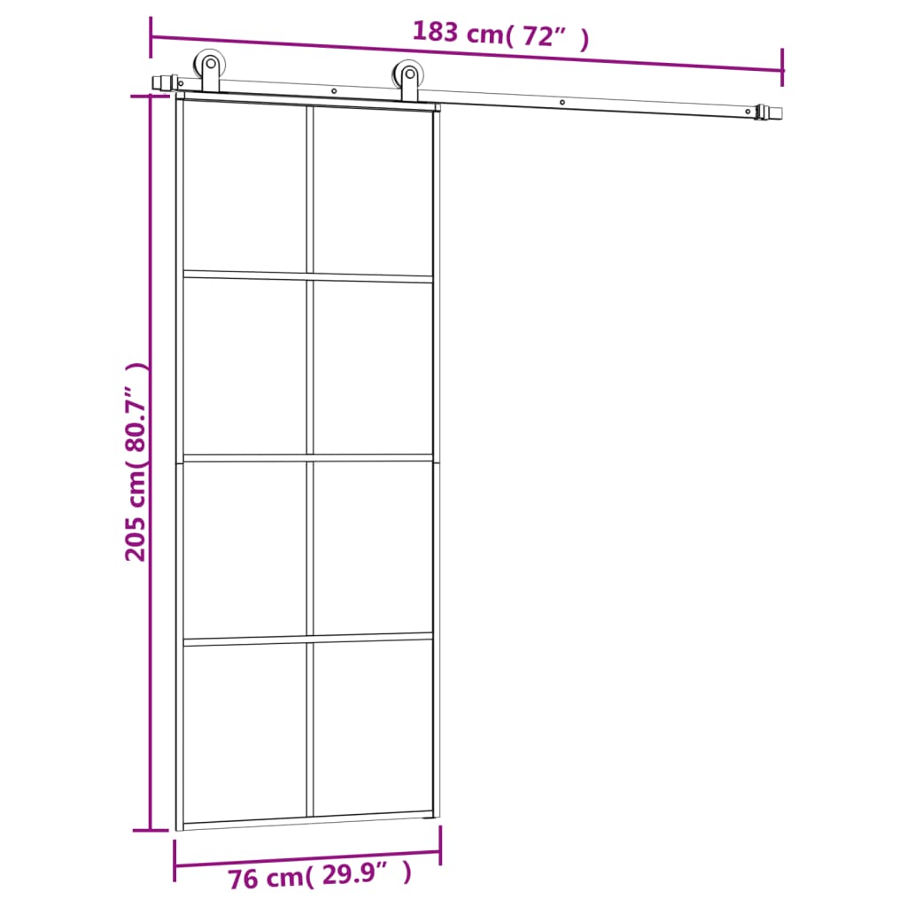 Klizna vrata s priborom 76 x 205 cm od ESG stakla i aluminija