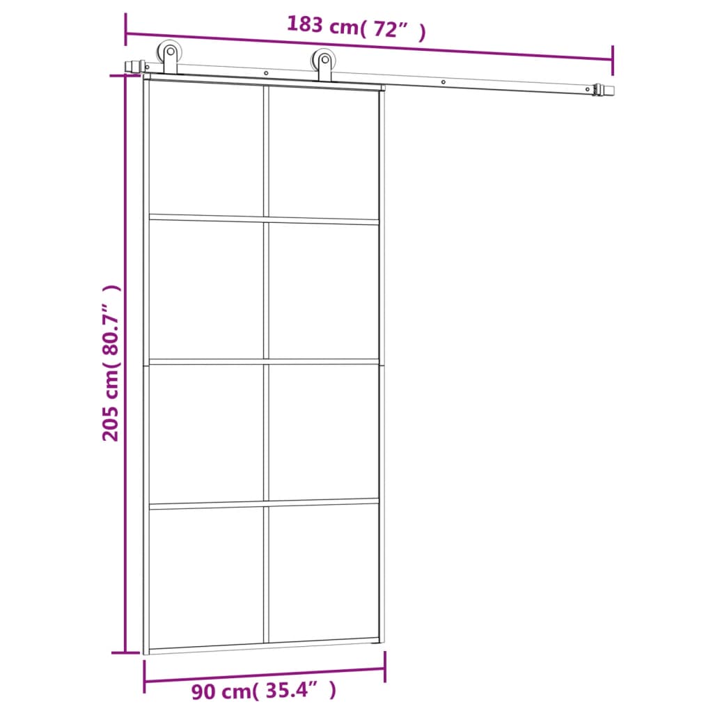Klizna vrata s priborom 90 x 205 cm od ESG stakla i aluminija