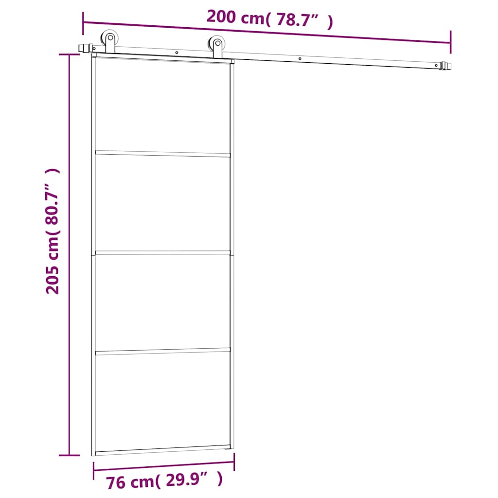 Klizna vrata s priborom 76 x 205 cm od ESG stakla i aluminija