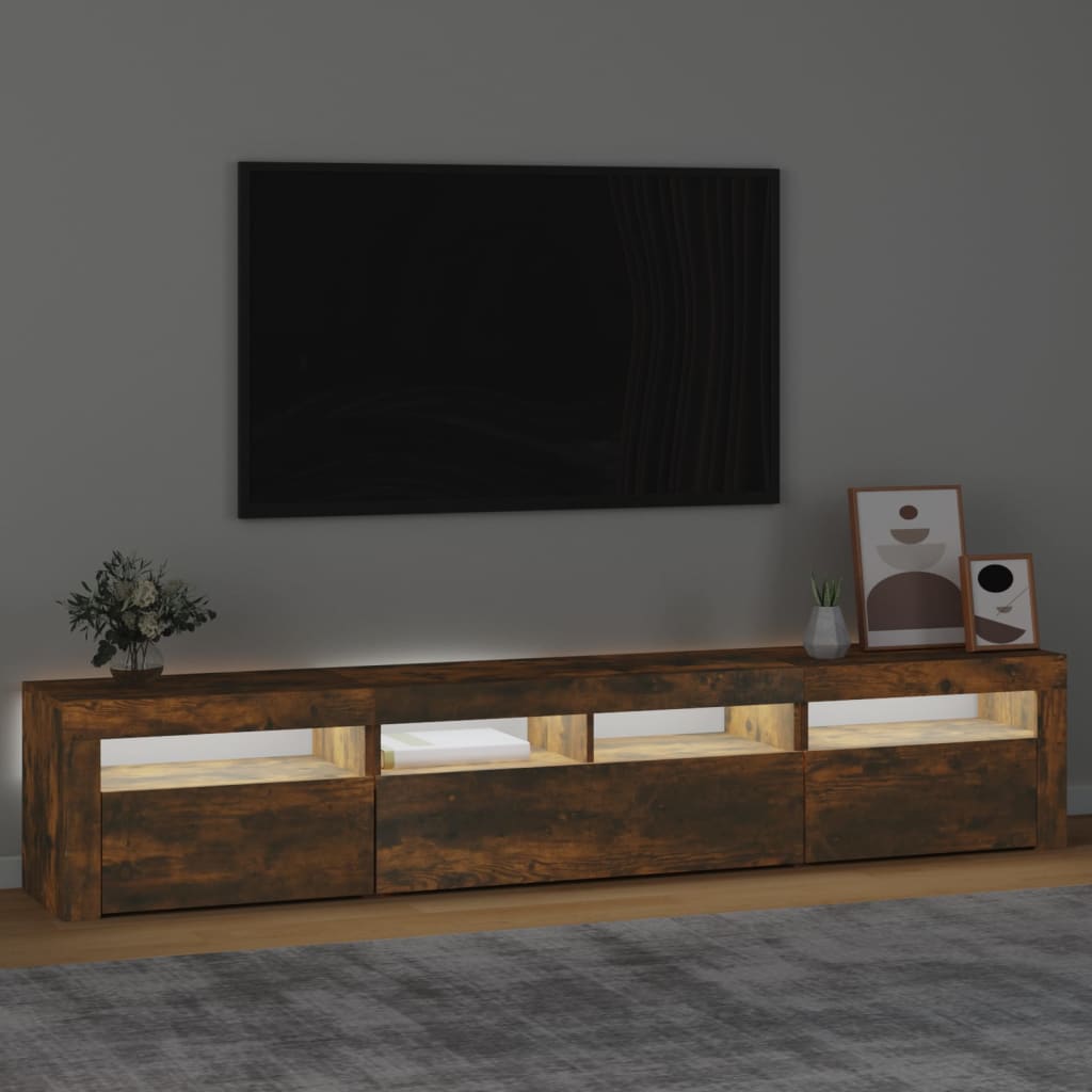 TV ormarić s LED svjetlima boja dimljenog hrasta 210x35x40 cm