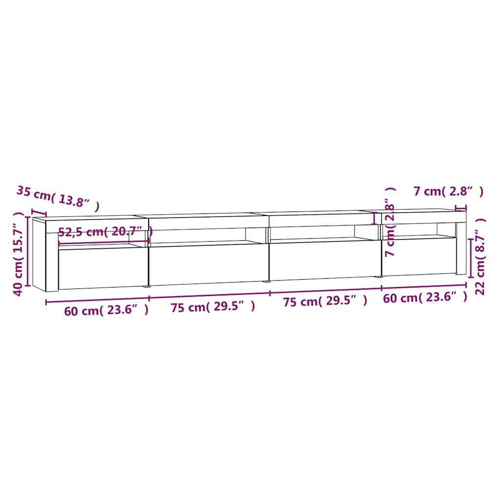 TV ormarić s LED svjetlima siva boja betona 270 x 35 x 40 cm