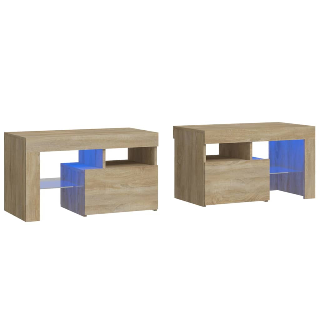 Noćni ormarići 2 kom s LED svjetlima boja hrasta 70x36,5x40 cm
