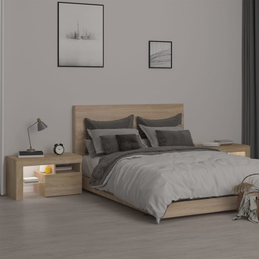 Noćni ormarići 2 kom s LED svjetlima boja hrasta 70x36,5x40 cm