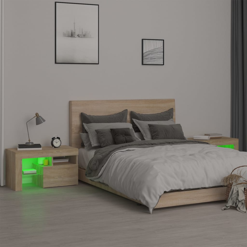 Noćni ormarići 2 kom s LED svjetlima boja hrasta 70x36,5x40 cm