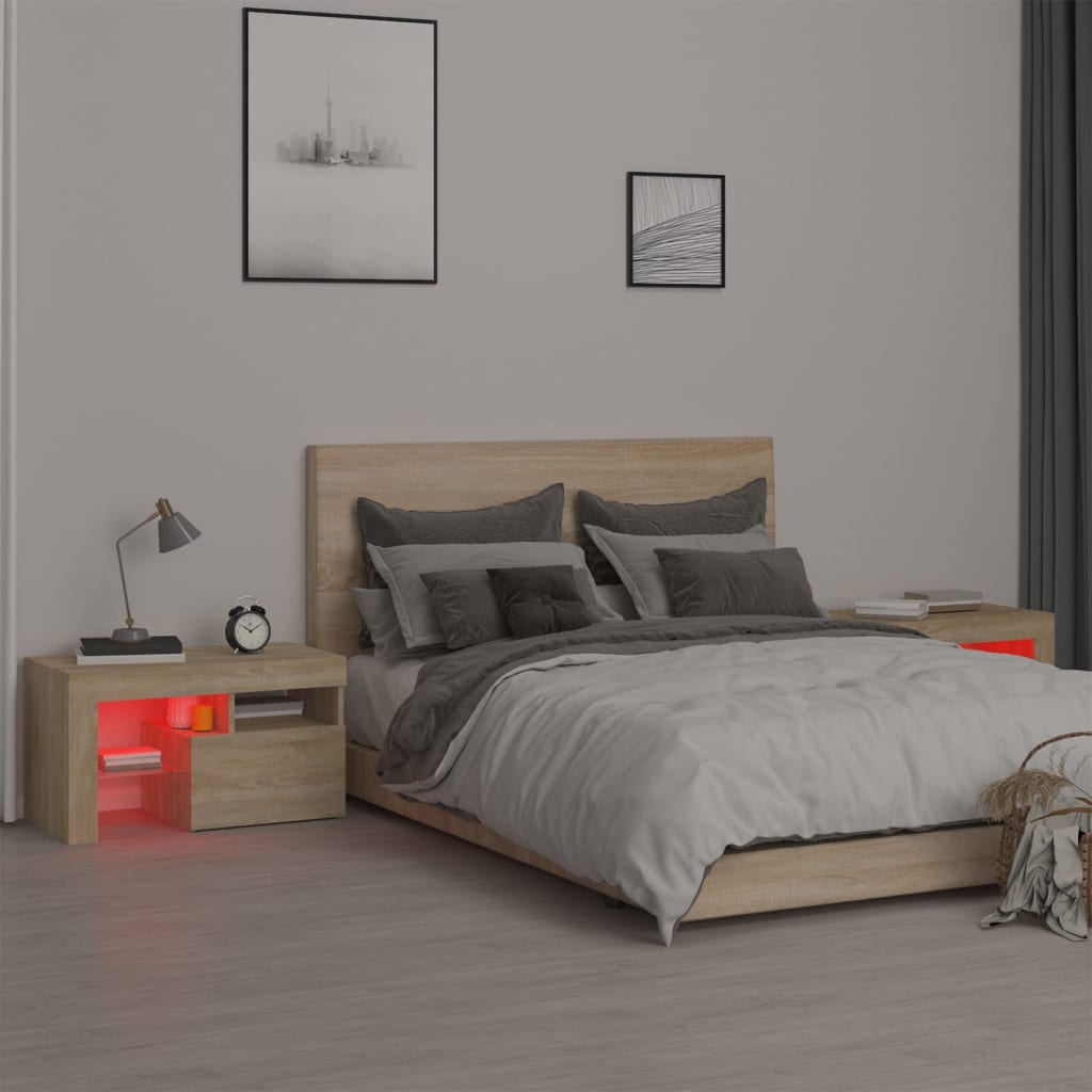 Noćni ormarići 2 kom s LED svjetlima boja hrasta 70x36,5x40 cm