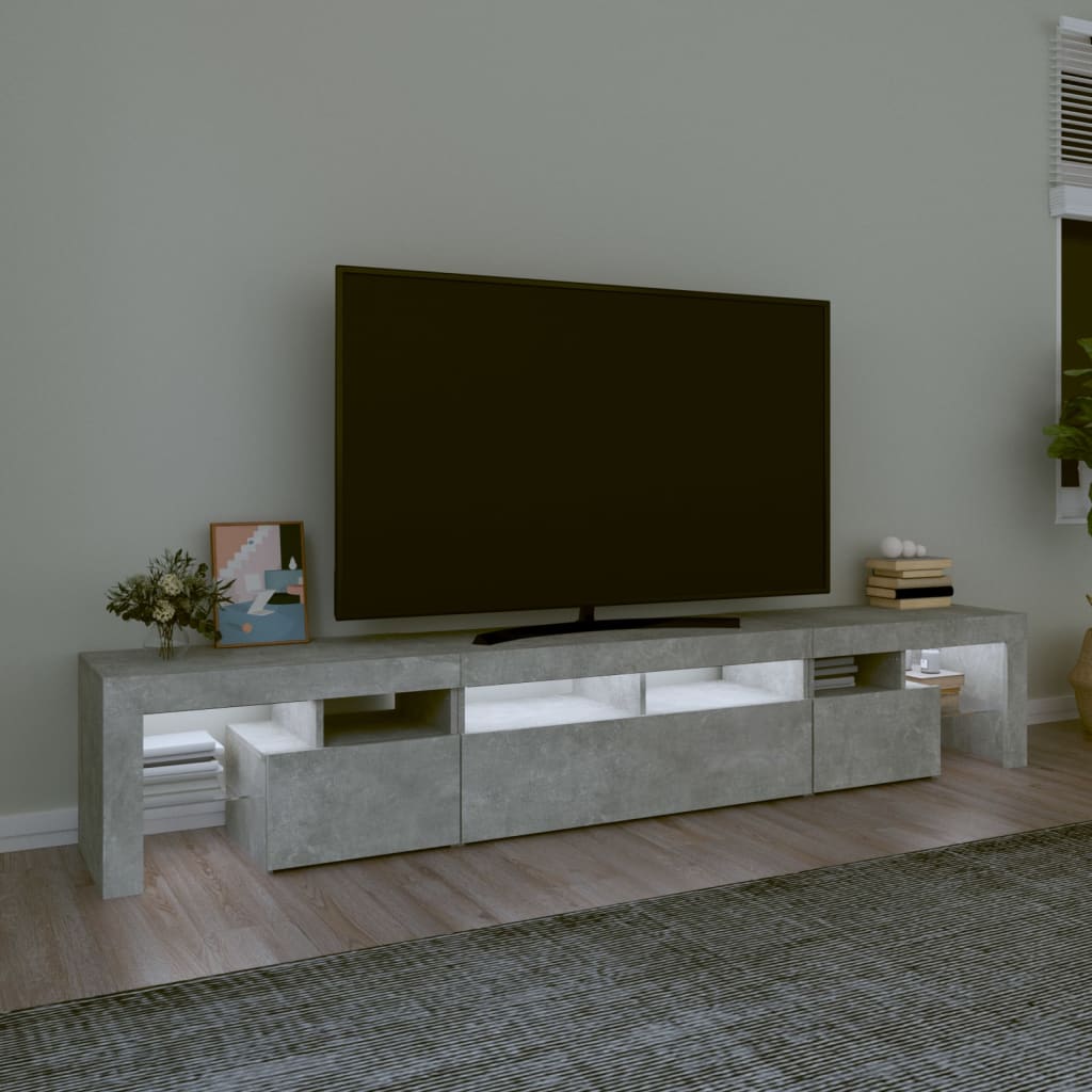 TV ormarić s LED svjetlima siva boja betona 230x36,5x40 cm