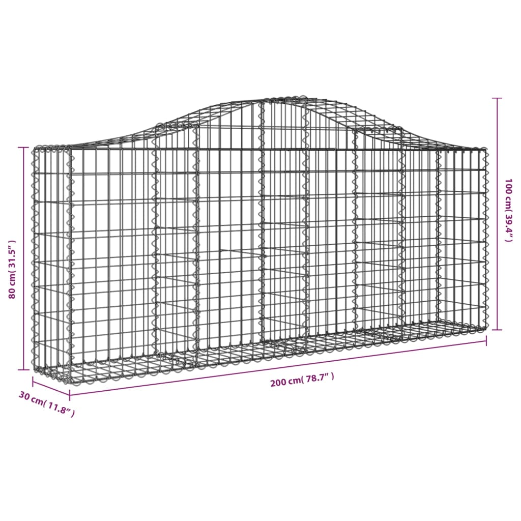 Gabionska košara s lukom 200 x 30 x 80/100 cm pocinčano željezo