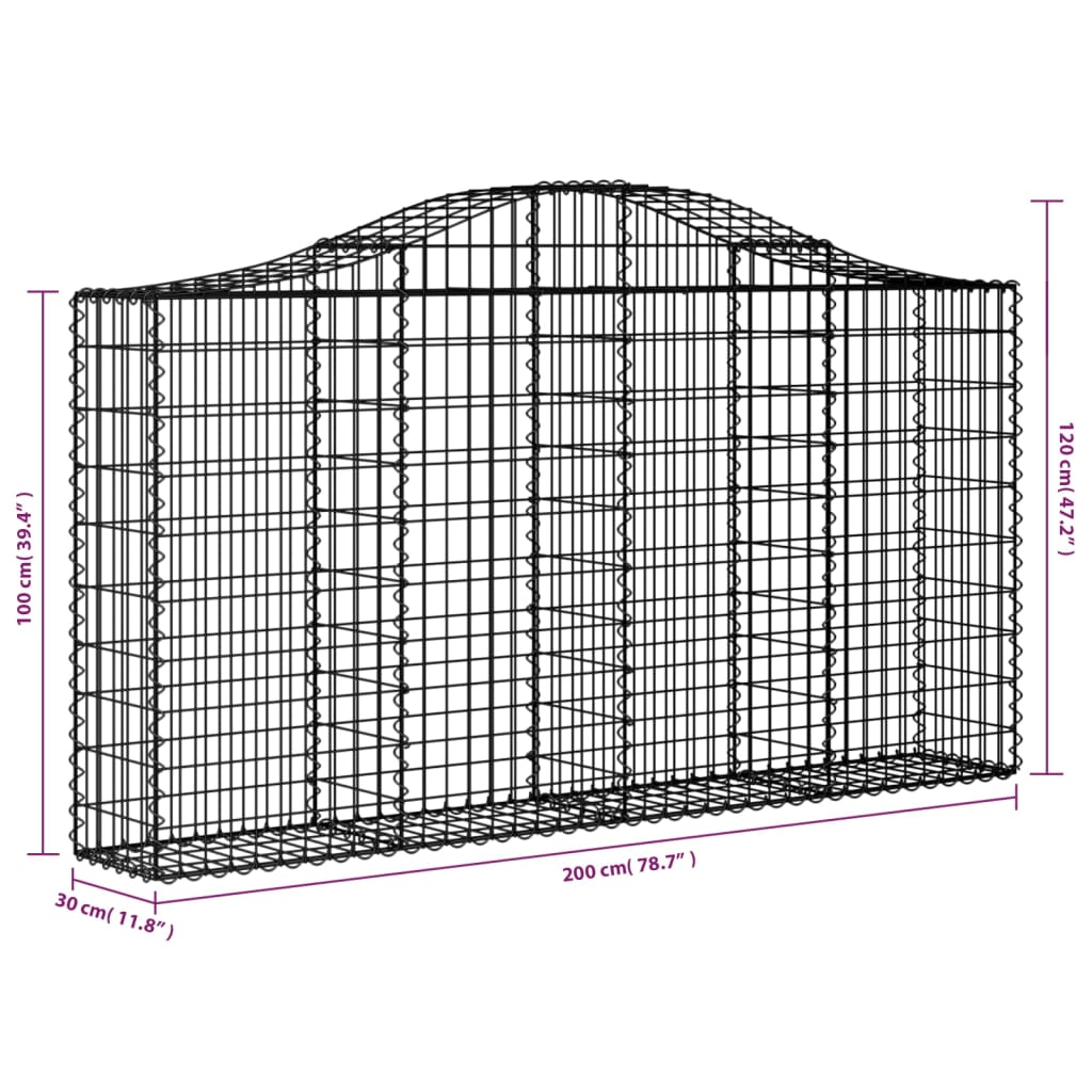 Gabionska košara s lukom 200x30x100/120 cm pocinčano željezo