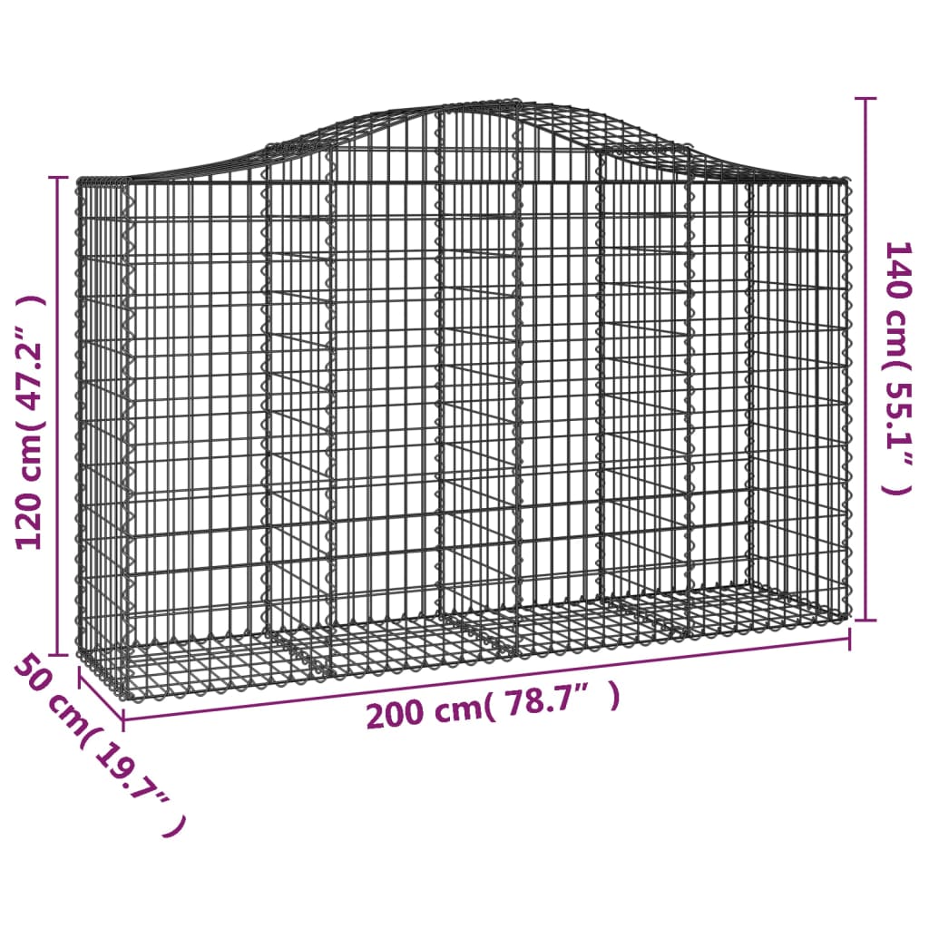 Gabionska košara s lukom 200x50x120/140 cm pocinčano željezo
