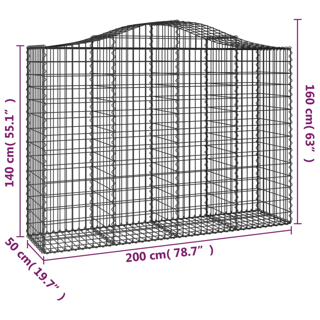 Gabionska košara s lukom 200x50x140/160 cm pocinčano željezo