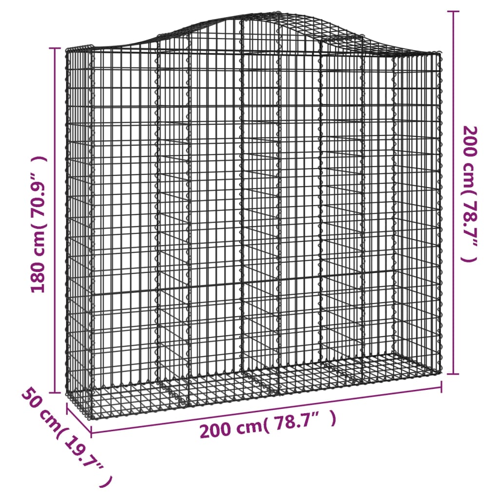 Gabionska košara s lukom200x50x180/200 cm pocinčano željezo