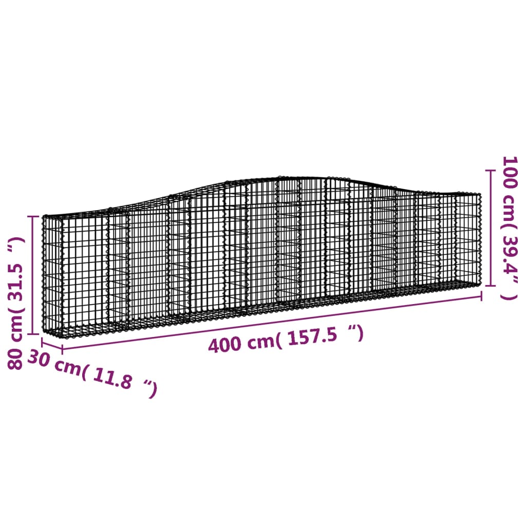 Gabionska košara s lukom 400 x 30 x 80/100 cm pocinčano željezo