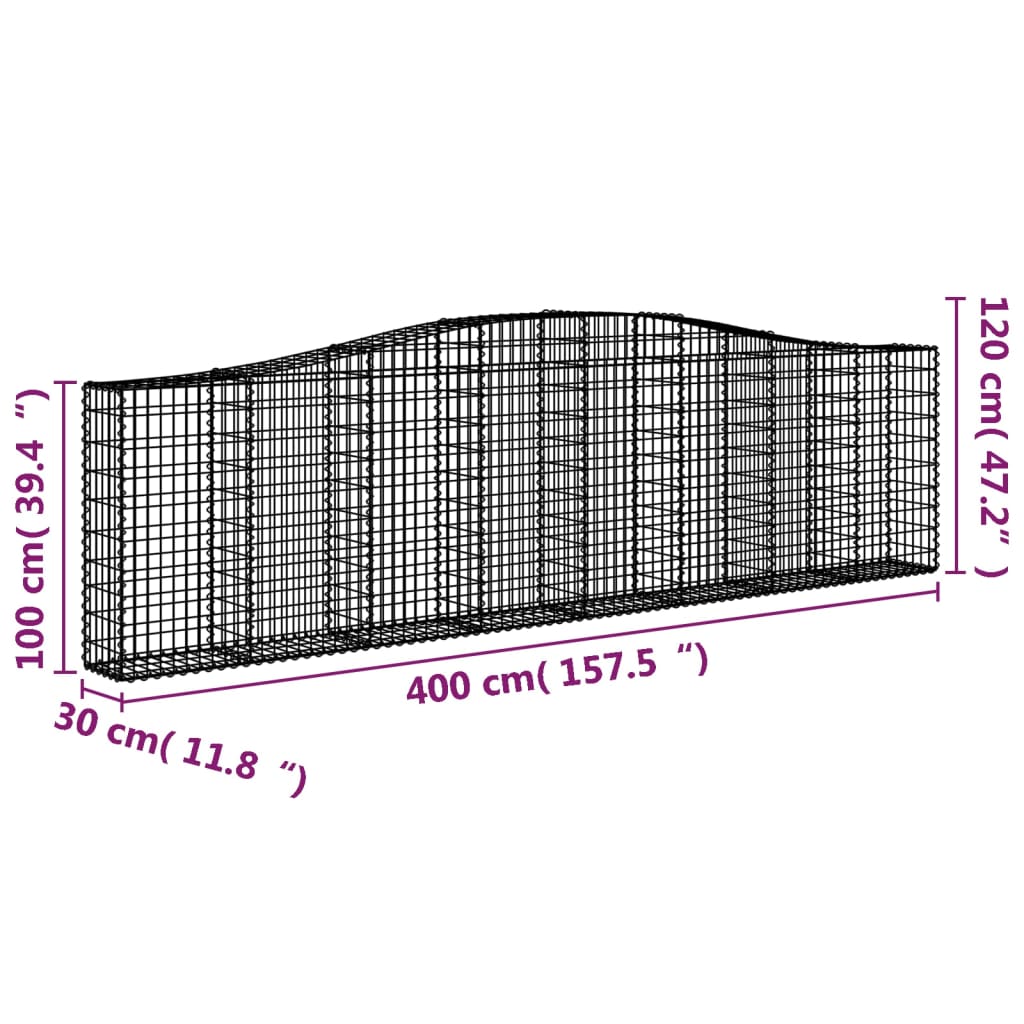Gabionska košara s lukom 400x30x100/120 cm pocinčano željezo