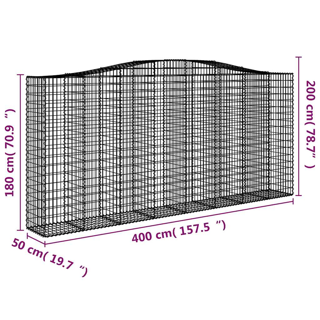 Gabionska košara s lukom 400x50x180/200 cm pocinčano željezo