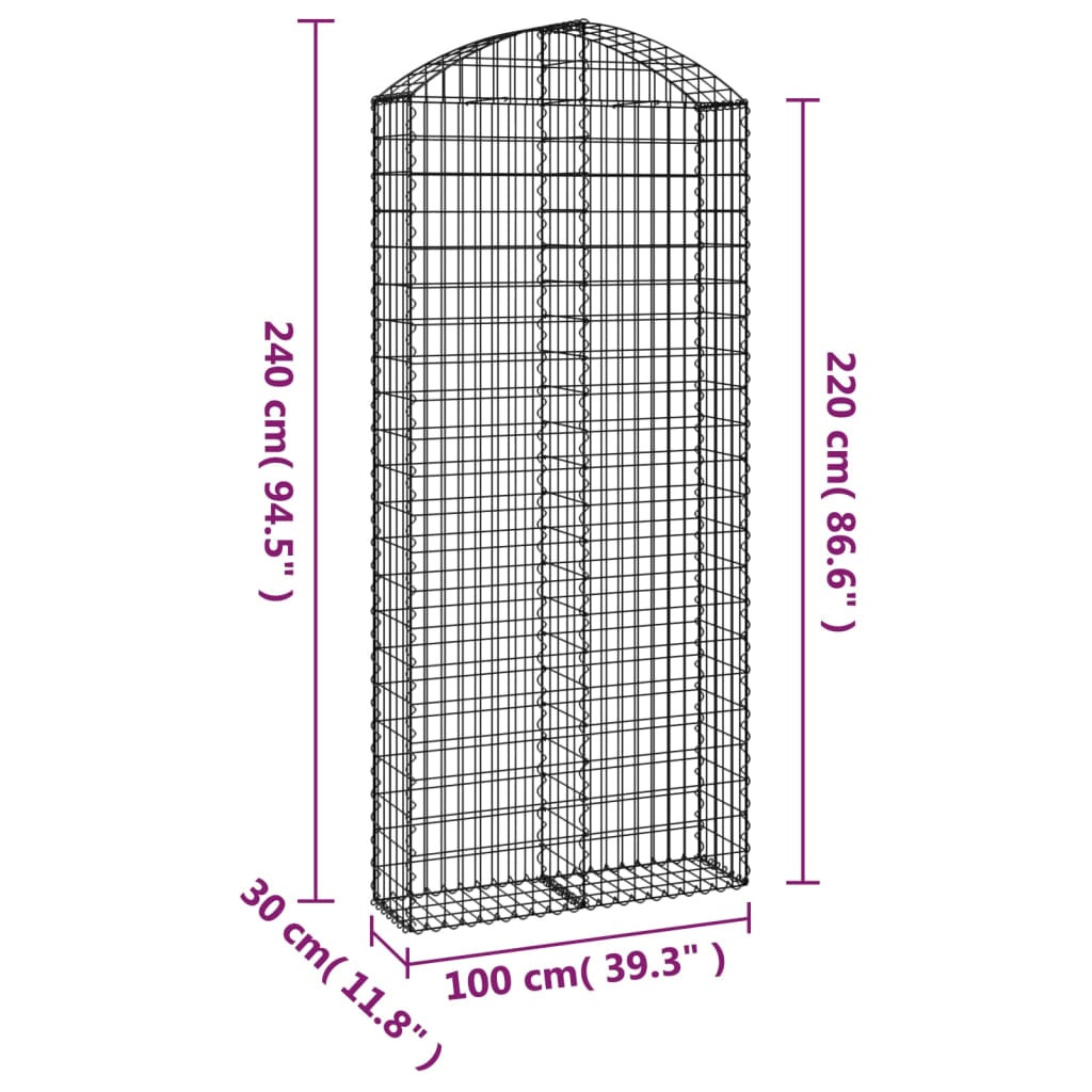 Gabionska košara s lukom 100x30x220/240 cm pocinčano željezo