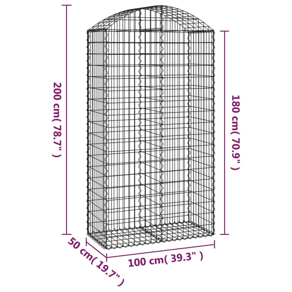 Gabionska košara s lukom 100x50x180/200 cm pocinčano željezo