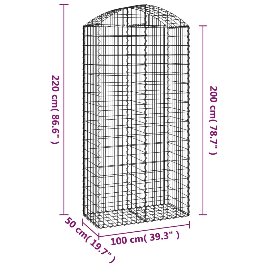 Gabionska košara s lukom 100x50x200/220 cm pocinčano željezo
