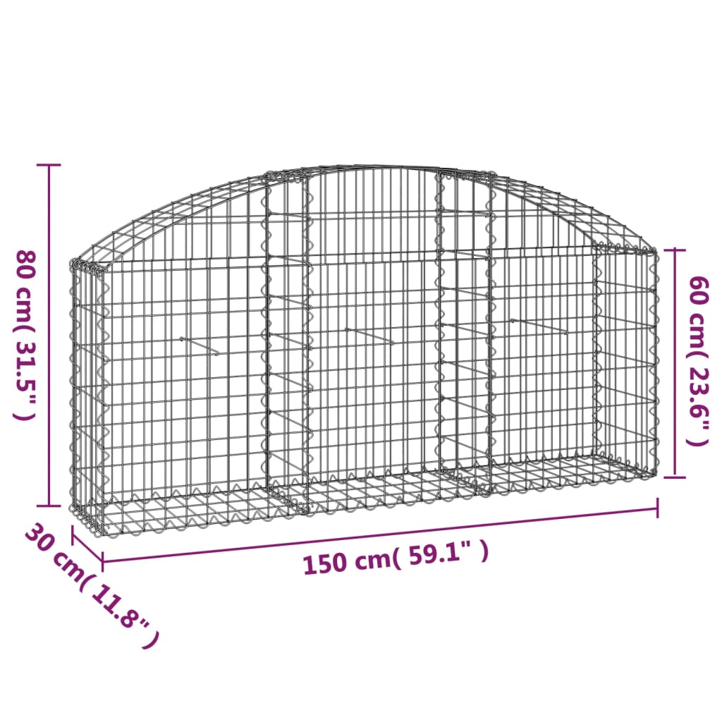 Gabionska košara s lukom 150x30x60/80 cm pocinčano željezo