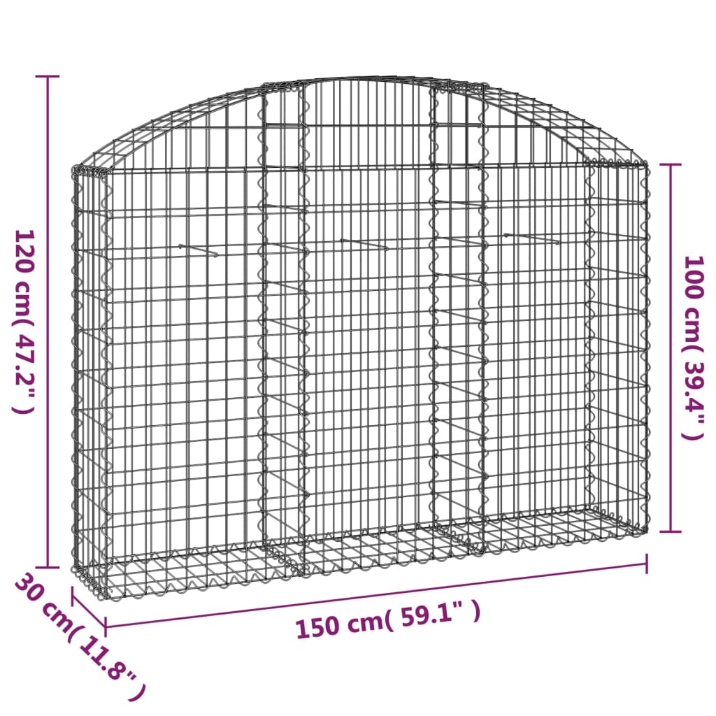 Gabionska košara s lukom 150x30x100/120 cm pocinčano željezo