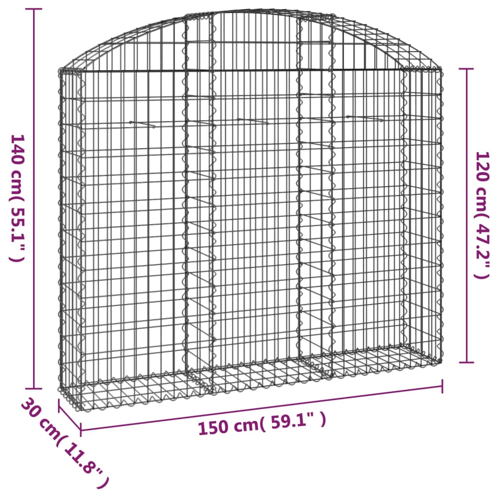 Gabionska košara s lukom 150x30x120/140 cm pocinčano željezo
