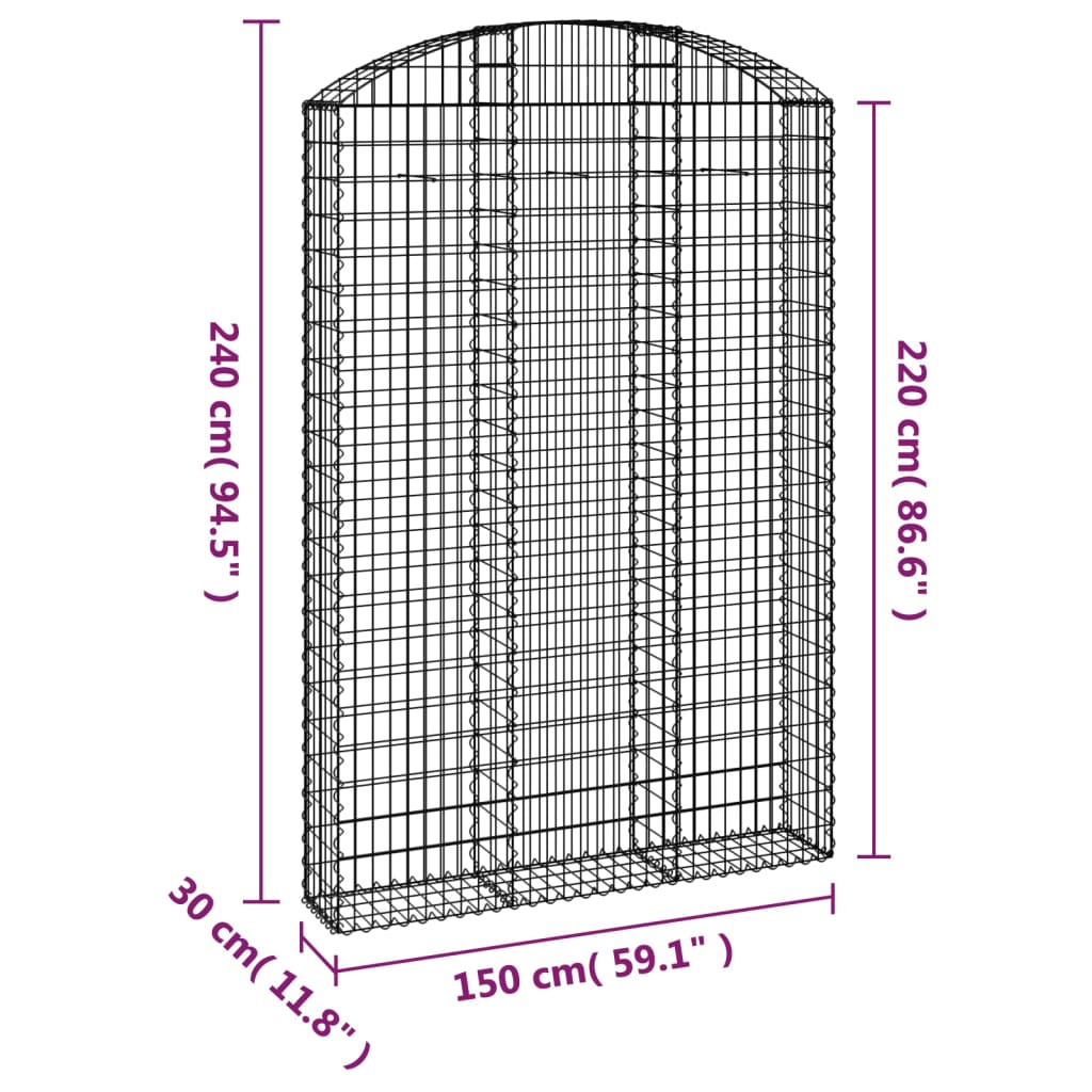 Gabionska košara s lukom 150x30x220/240 cm pocinčano željezo