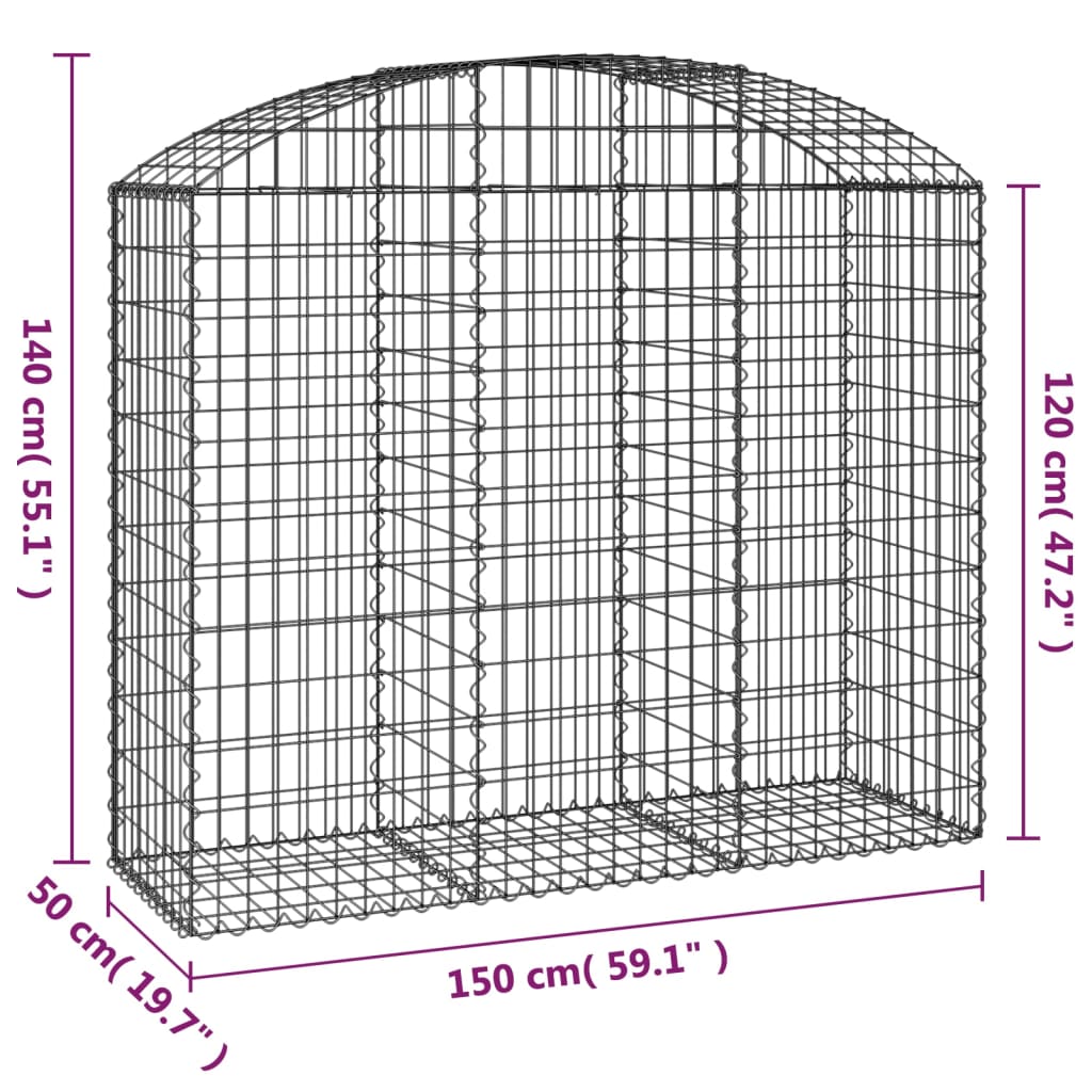 Gabionska košara s lukom 150x50x120/140 cm pocinčano željezo
