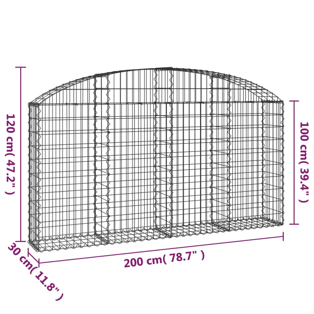 Gabionska košara s lukom 200x30x100/120 cm pocinčano željezo