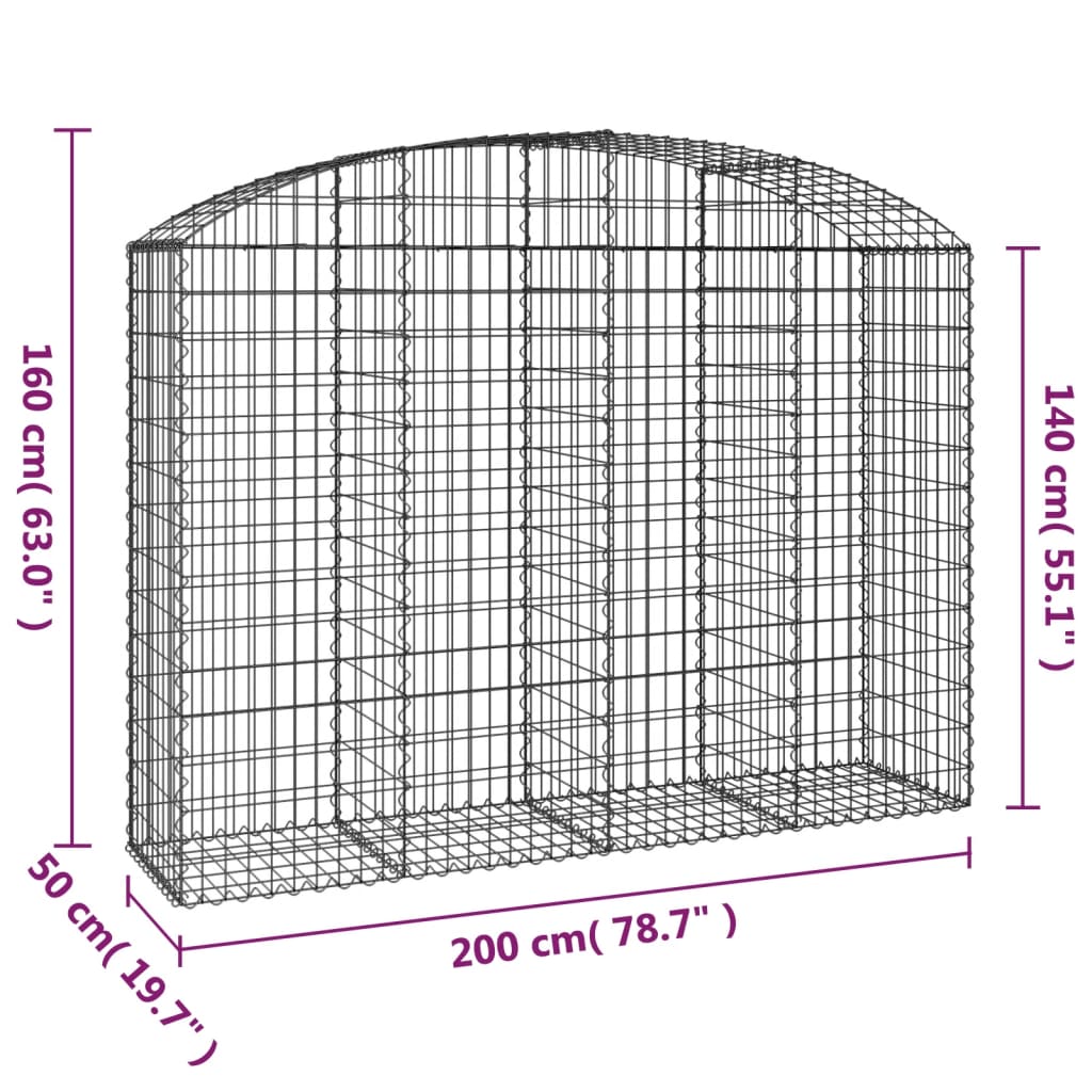 Gabionska košara s lukom 200x50x140/160 cm pocinčano željezo