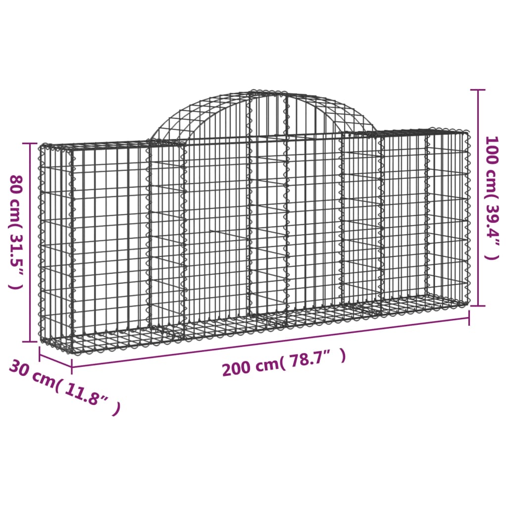 Gabionska košara s lukom 200 x 30 x 80/100 cm pocinčano željezo
