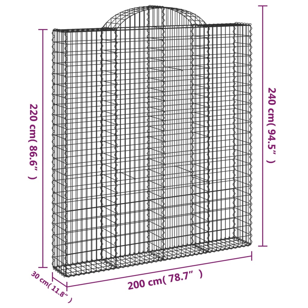 Gabionska košara s lukom 200x30x220/240 cm pocinčano željezo