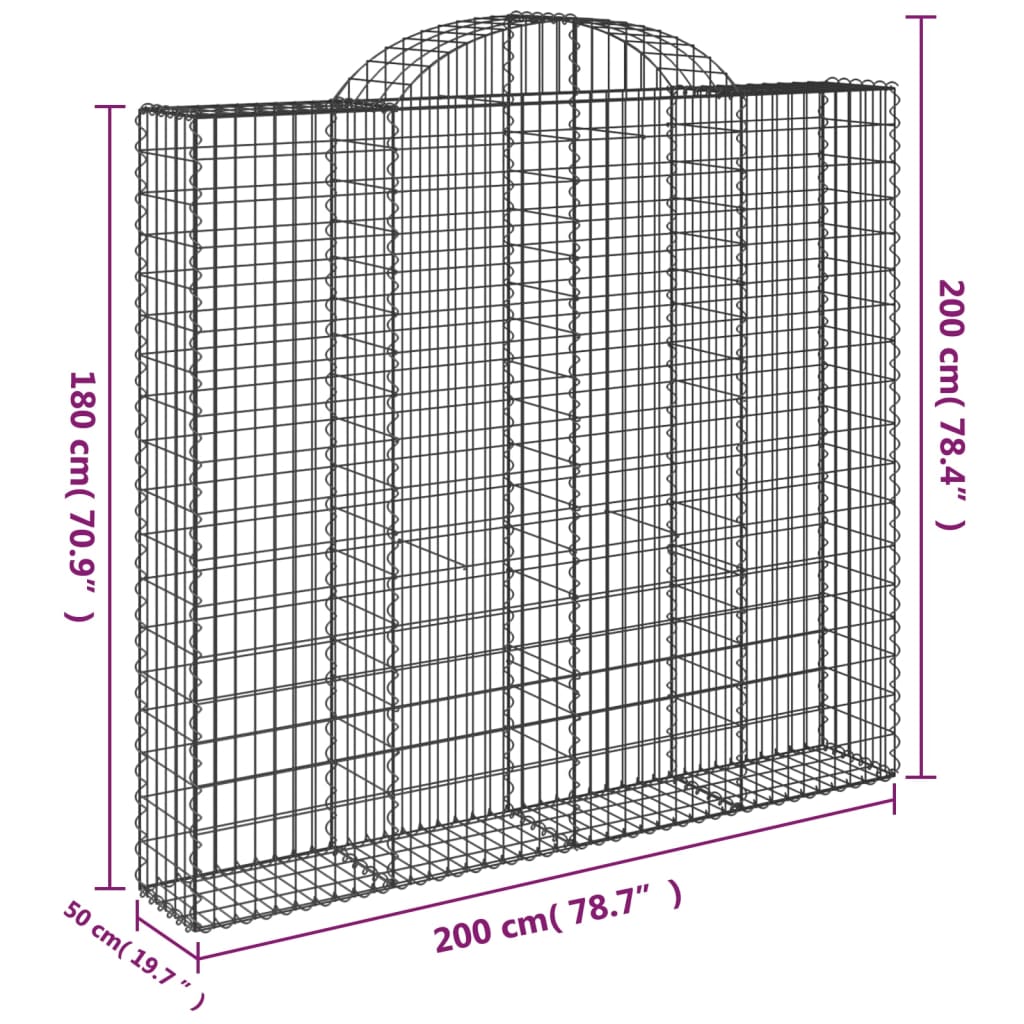 Gabionska košara s lukom200x50x180/200 cm pocinčano željezo