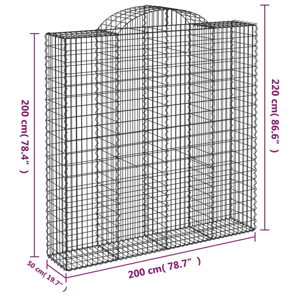 Gabionska košara s lukom 200x50x200/220 cm pocinčano željezo
