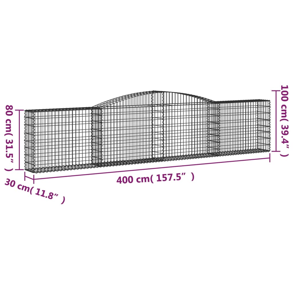 Gabionska košara s lukom 400 x 30 x 80/100 cm pocinčano željezo