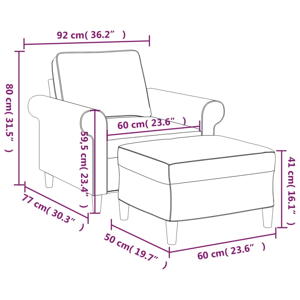 Fotelja s tabureom svjetlosiva 60 cm od tkanine