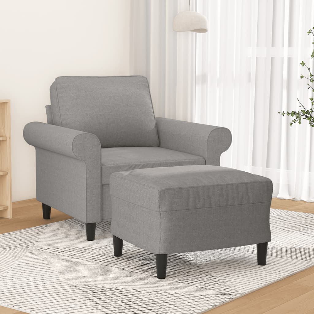Fotelja s tabureom svjetlosiva 60 cm od tkanine